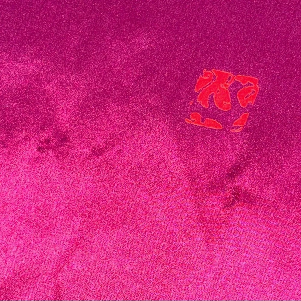 Vintage Silk Scarf Magenta Gold Asian Motif Fringe Long Wrap Shawl